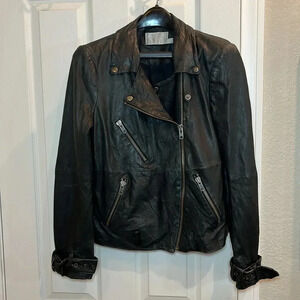 Walter Baker Black Leather Jacket 100% Genuine Leather Womens Size M Flaws